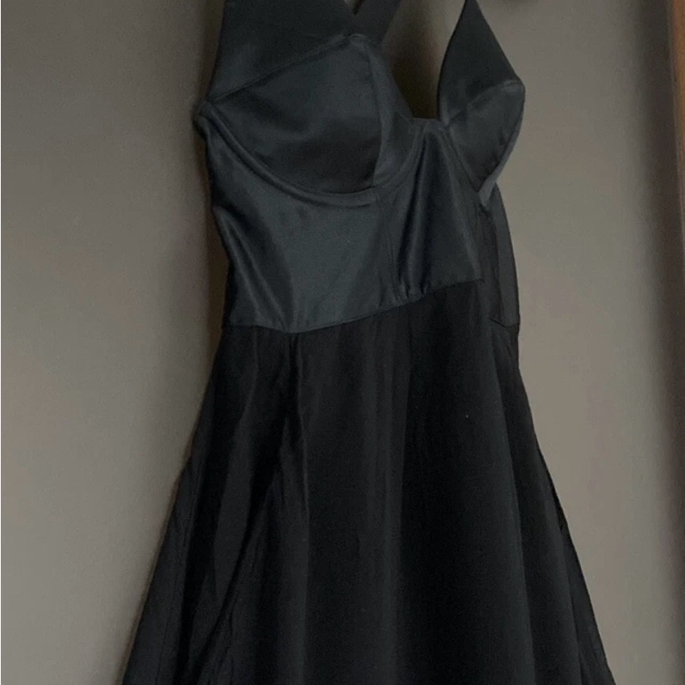 Theyskens' Theory couture black satin Maxi slip Dress.Corset metal bust.32/XS/S